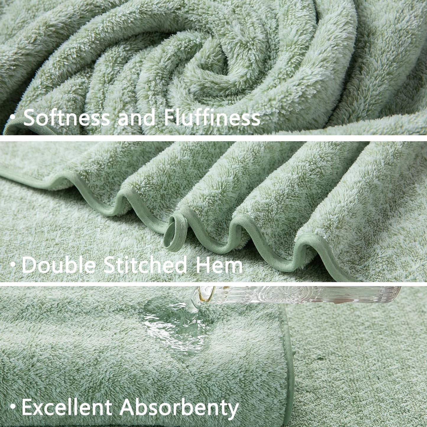 18 Set,100% Loops-6 Towels,6 Towels,6 Ycosy Piece Bath Towels Microfiber Family Bathroom Towel with Hanging Bath Hand
