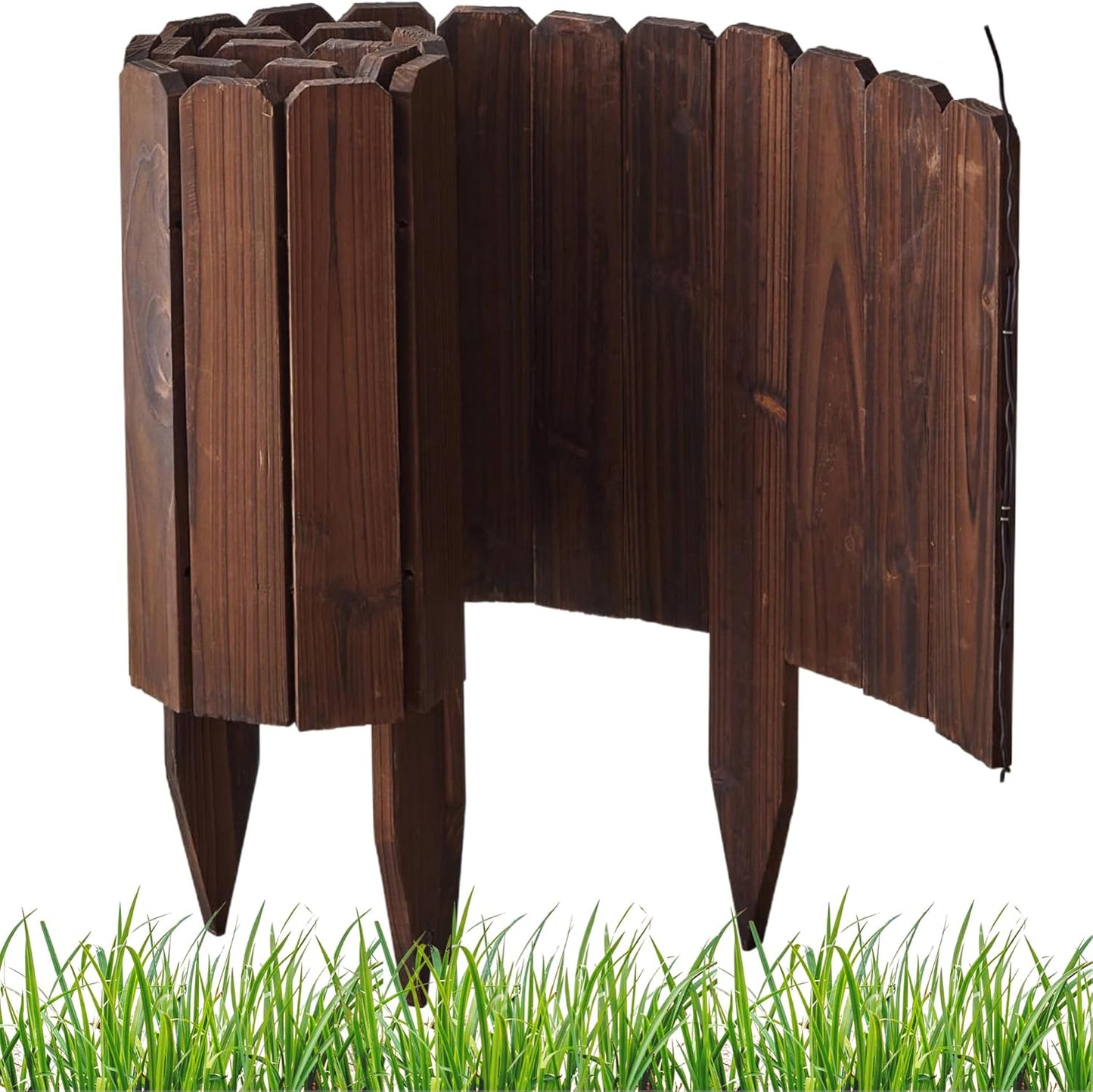Wood Garden Edging Border, No Dig Landscape Edging, Decorative Flower Bed Border, 11.8" H x 48" L (1 Pack)