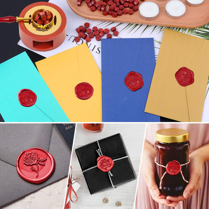 Red Wax for Letters Stamp Seals, Paxcoo 312pcs Stamp Wax Kit with Red Wax Seal Beads, Wax Seal Warmer, Wax Spoon and Tealight Candles for Wax Envelopes Mail and Wedding Invitations