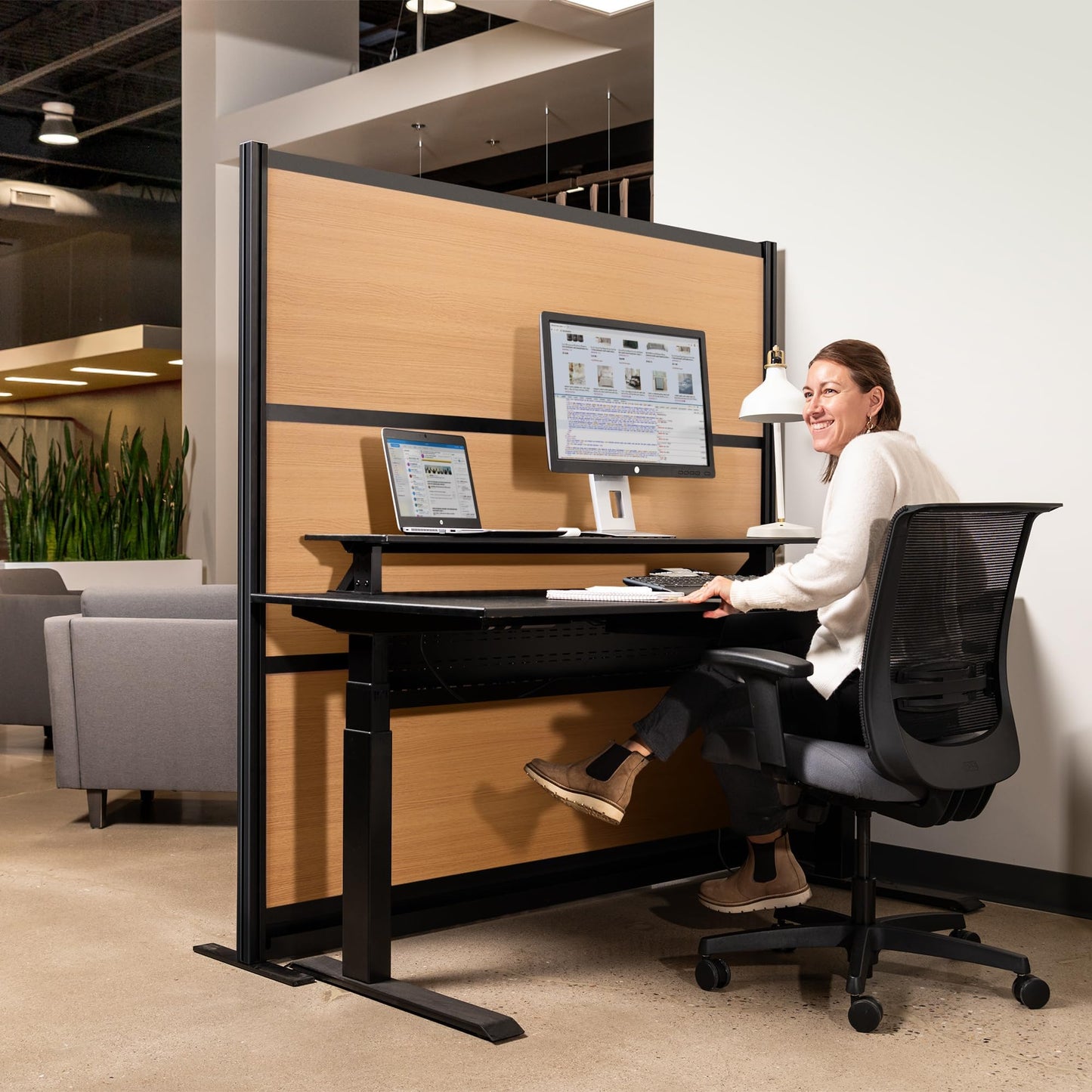 Stand Up Desk Store Beechwood Aesthetic Modular Walls | 70" W x 70" H Modular Room Dividers with Natural-Looking Woodgrain Finish for Offices, Classrooms, and More