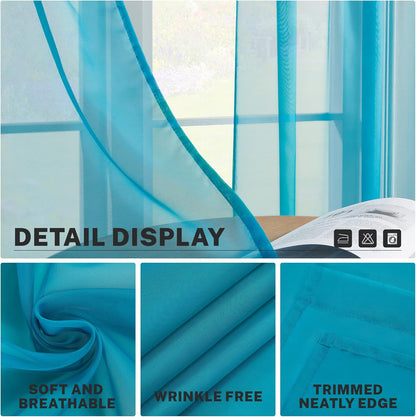 MRTREES Short Sheer Curtains 36 inch Length Kitchen Tier Curtains, Light Filtering Rod Pocket Voile Cafe Curtains, 2