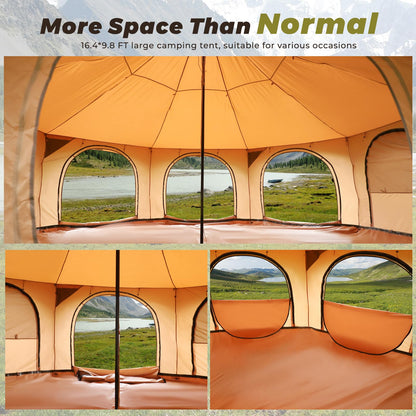 LVUYOYO Canvas Bell Tent, Glamping Yurt Waterproof Tent with Stove Jack and Storage Bag, Perfect for Family 4 Season Camping (16.4 * 9.18 FT)