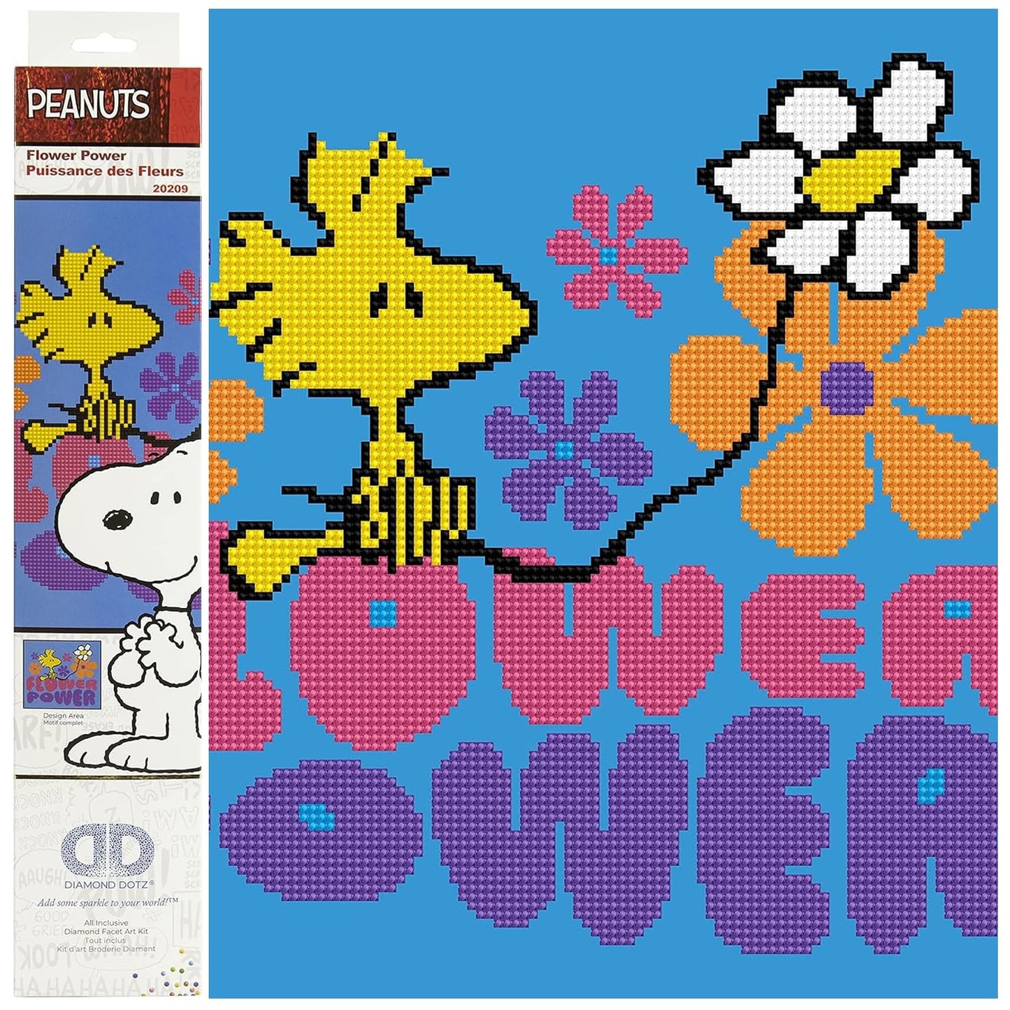 DIAMOND DOTZ Flower Power (Peanuts) Snoopy Diamond Painting Kits for Adults - Diamond Art Kits a Relaxing Creative Craft Kit with Dotz Gems 14"x 12.5"