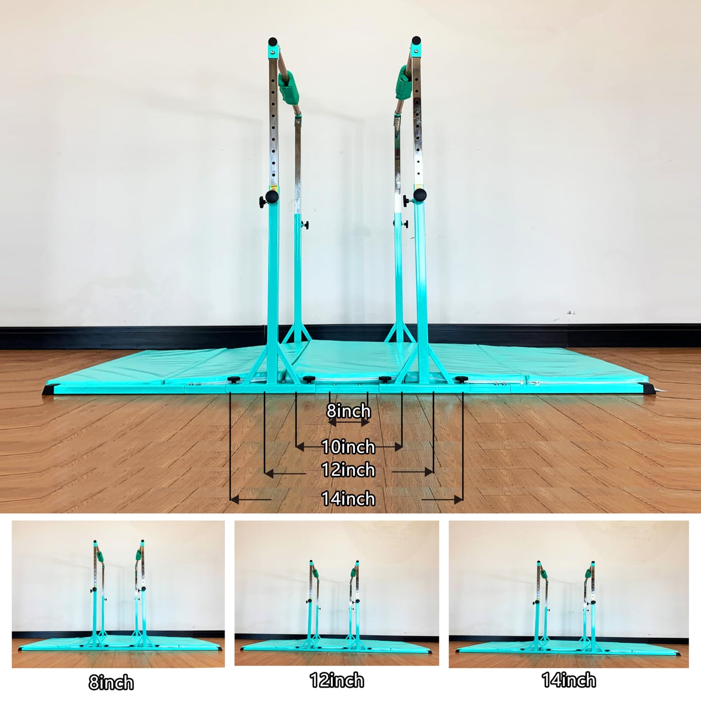 MARFULA Gymnastics Double Horizontal Bars 3Play Gymnastic Parallel Bars with Mat Uneven Bars Gymnastics Training Bar with 304 Stainless Steel Regulating Arms & Fiberglass Rail for Home Club Use