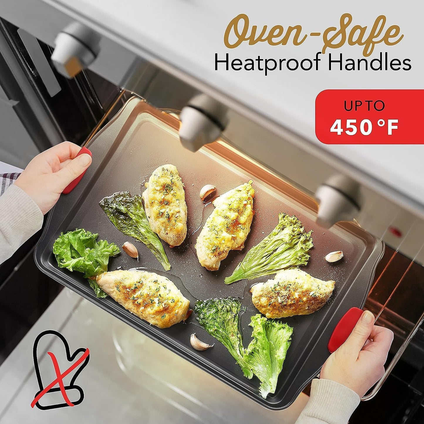 Skiennix 3-Piece Baking Sheet Set - Durable Nonstick Cookie Sheets with Silicone Handles | Black