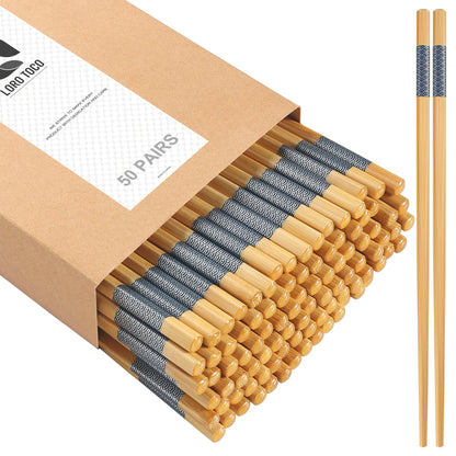 LOROTOCO 50 Pairs Bamboo Chopsticks Disposable | Separated | Reusable | Dishwasher Safe- （9.45in）
