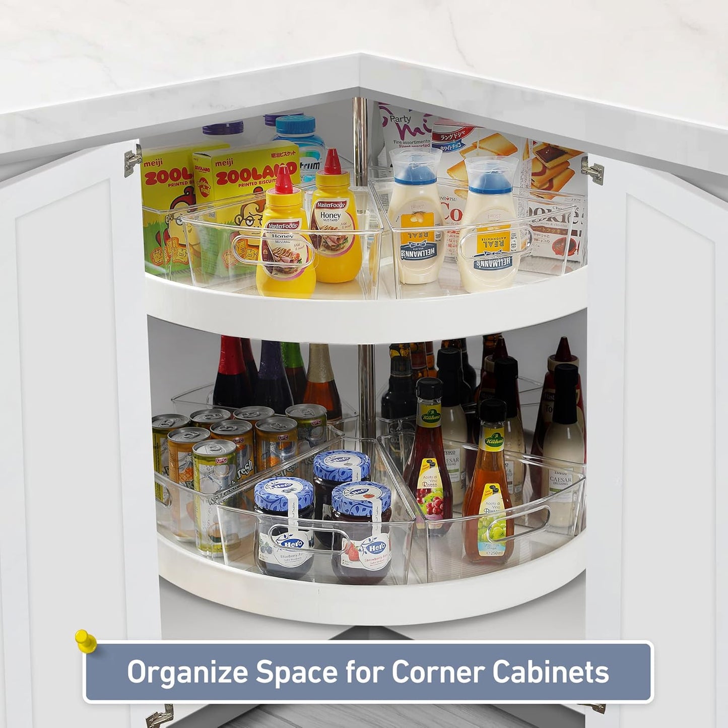 26" 4 Packs, 1/8 Leeden Lazy Susan Organizer for Diameter Corner Lazy Susan, Plastic Kitchen Cabinet Storage Bins
