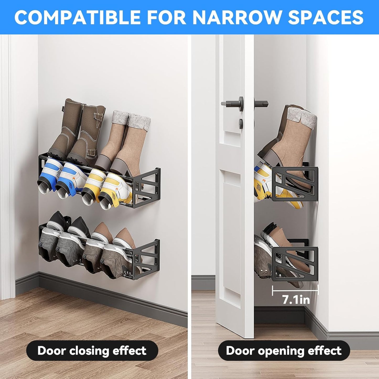 2 Pack 8 Closet Wall Shoe Rack,Hanging Shoe Storage Holds Pairs of Shoes Over The Door Wall Mounted Shoe Organizer