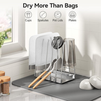 Josmimic Reusable Bags Drying Rack, Plastic Bags Dryer for Ziplock Lerine Silicone Gallon, Snack, Sandwich Storage Bags, Silver