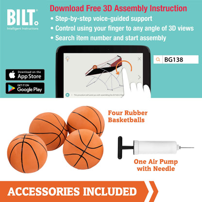 Hall of Games EZ Fold Premium Indoor Arcade Basketball Game, Steel Frame and Dual Shot Electronic Scoring with 4 Size 3 Basketballs Included, Perfect for Basement Game Rooms