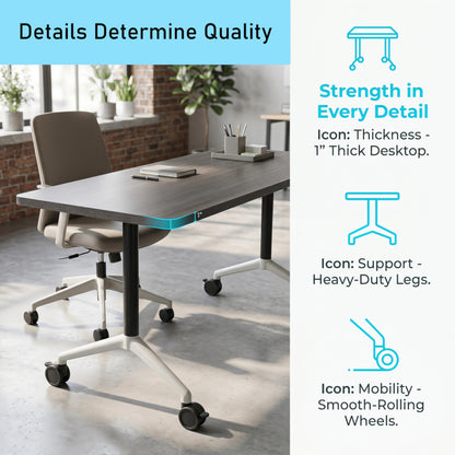 JNMDLAKO Modular Folding Conference Table with Locking Wheels, 10 Pack Flip Top Mobile Training Table, Modern Meeting Seminar Tables for Office, Hotel Conference Room(10,Grey,55" L x 21" W x 29" H)