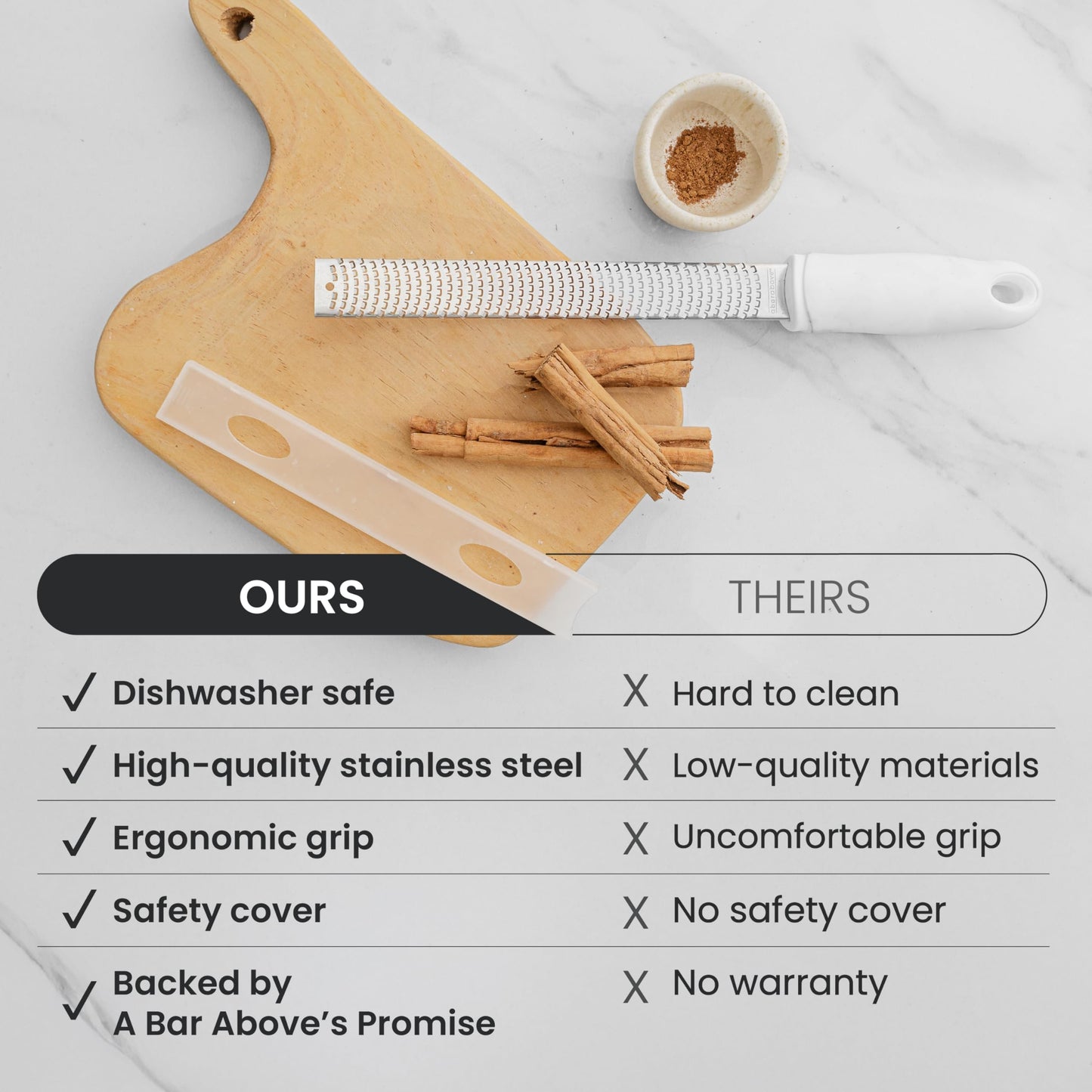 A Bar Above Lemon Zester and Cheese Grater, Professional 12 Inch Stainless Steel Hand Grater for Citrus, Parmesan, Ginger, Chocolate, Ergonomic Handle, Dishwasher Safe, Perfect Kitchen Gadget, Black