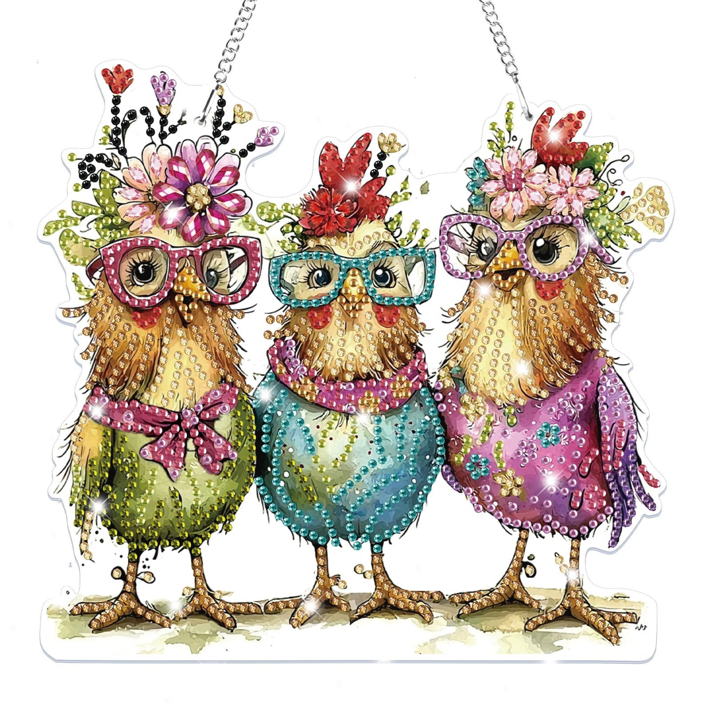 Bowetile Hanging Diamond Art Chicken Kits for Adults, 5D Special Shape Diamond Painting Chicken Kits, Animal Diamond Gem Art Suncatchers Painting Pendant Ornament for Home Garden Wall Decor