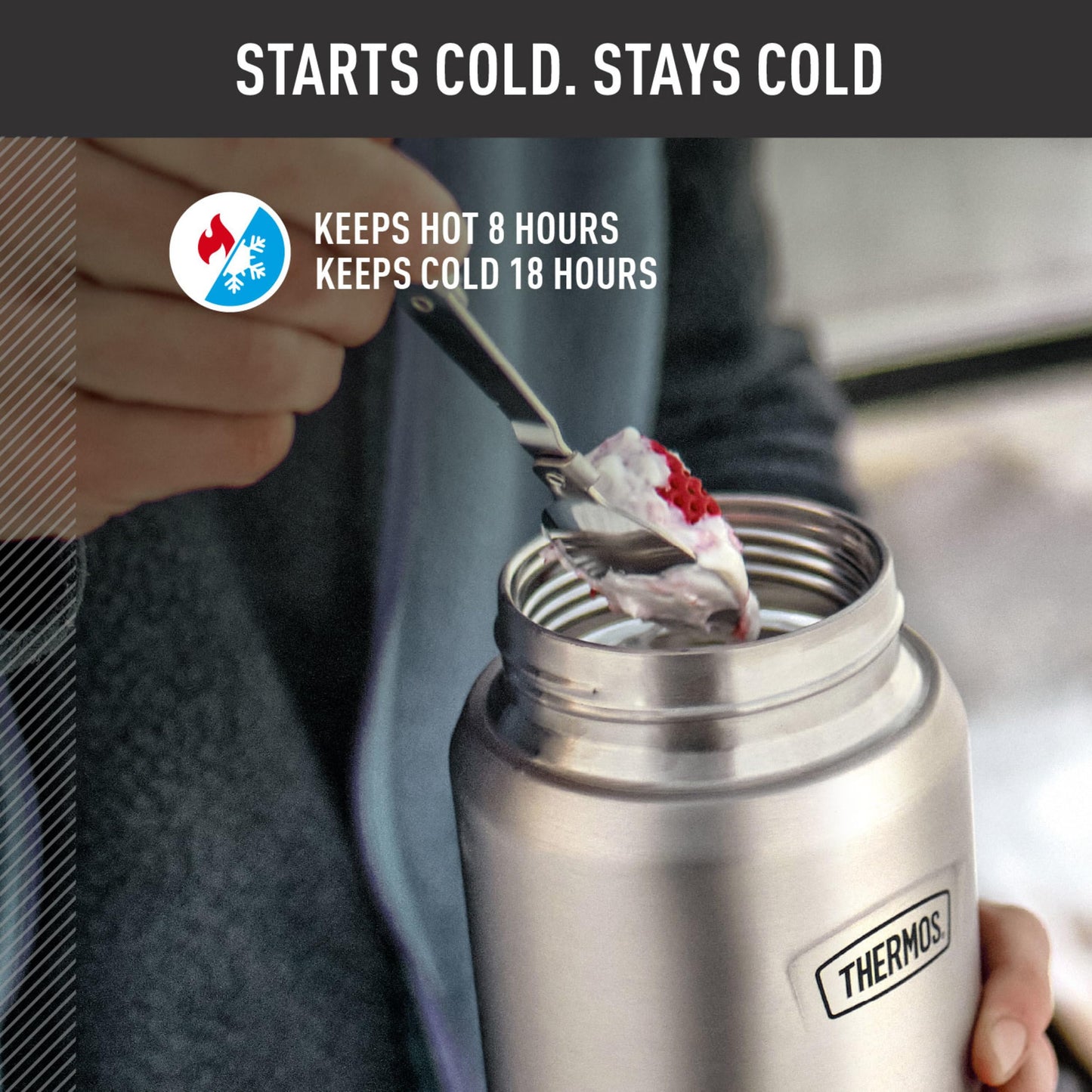 THERMOS ICON Stainless Steel Food Jar with Spoon, 12 Ounce, Light Blue