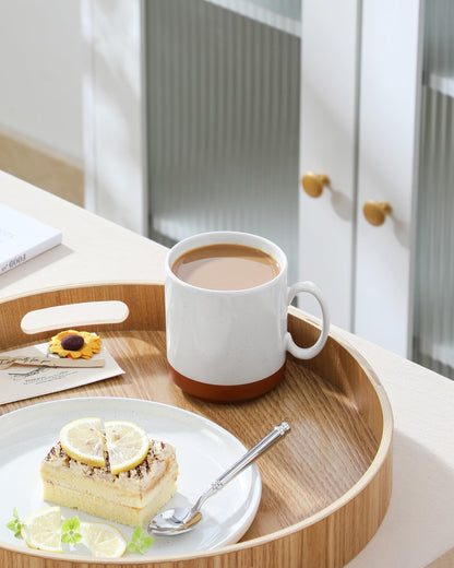 MALACASA 12oz Ceramic Coffee Mugs Set of 4, Stackable Coffee Cups with Straight-Sided Design, Mugs for Coffee, Latte, Tea, Hot Chocolate, Cappuccino and Cocoa, Microwave & Dishwasher Safe, Khaki White