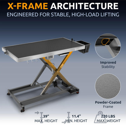 KANIS Professional Electric Dog Grooming Table - Heavy Duty, Height Adjustable Pet Grooming Table w/Leveling Wheels, Dog Grooming Arm, Anti-Slip Tabletop & Tool Organizer (Grey, 49")