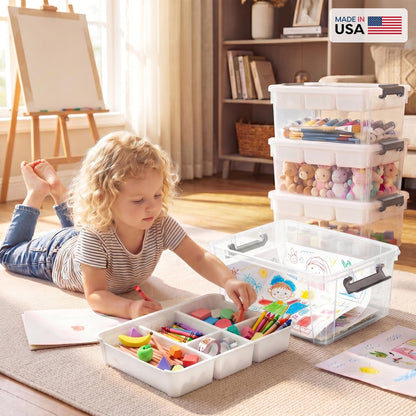 Citylife 17 QT Plastic Storage Box with Removable Tray Craft Organizers and Storage Clear Storage Container for Organizing Bead, Tool, Sewing, Playdoh