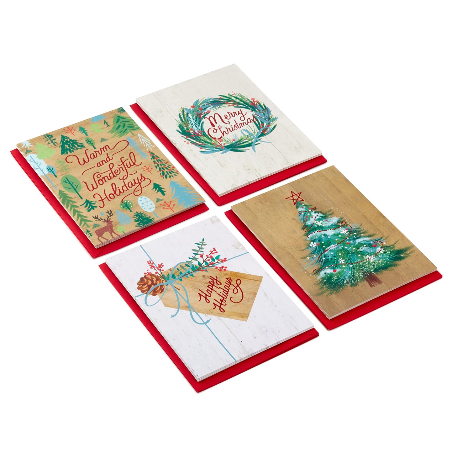 Hallmark Boxed Christmas Cards Assortment, Rustic Happy Holidays (4 Designs, 16 Cards and Envelopes)