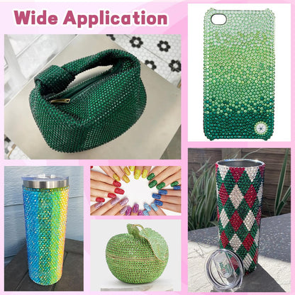 20000Pcs Green Rhinestones for Bedazzling with B7000 Jewelry Glue, Resin Rhinestones for Crafting Crafts DIY, Bedazzler Kit Gems for Clothing Shoes Tumblers Fabric Nail Art Assorted Size 3/4/5/6mm