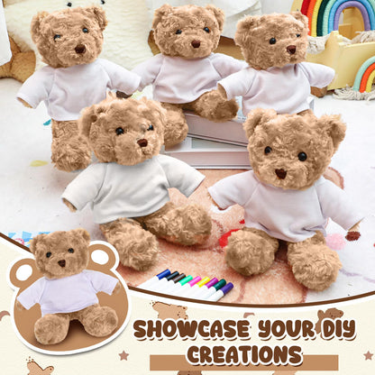 Blueweenly 20 Pcs 5 Set Graduation Make Your Own Stuffed Animal Teddy Bear Kit Including 5 9.84 Inches Velvet Animal with T Shirts and Markers for Graduates DIY Craft Gift(Khaki,Bear)