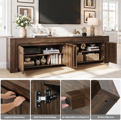 YITAHOME 80 inch TV Stand for up to 90 inch TVs, Farmhouse Entertainment Center with Storage Doors and Shelves, Media Console Table with Cable Holes for Living Room, Dark Walnut