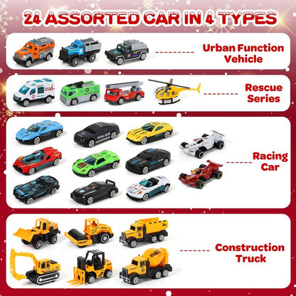 Advent Calendar 2025 for Kids, 24 Days Christmas Countdown Calendar with Die-cast Cars for Toddler Boys, Christmas Advent Calendars Cars Set, Classroom Prizes Xmas Holiday Party Favor Gift for Kids