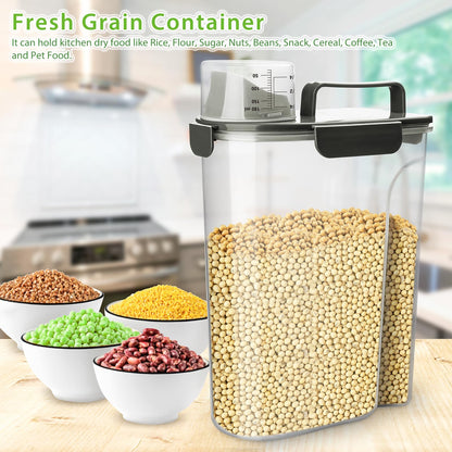 Viretec Rice Storage Container, 5 to 10lb Dry Food Airtight Dispenser, Pet Dog Cat Food Canister, BPA Free Clear Plastic Kitchen and Pantry Bin for Oatmeal, Cereal, Pasta, Flour Pack of 2 Grey