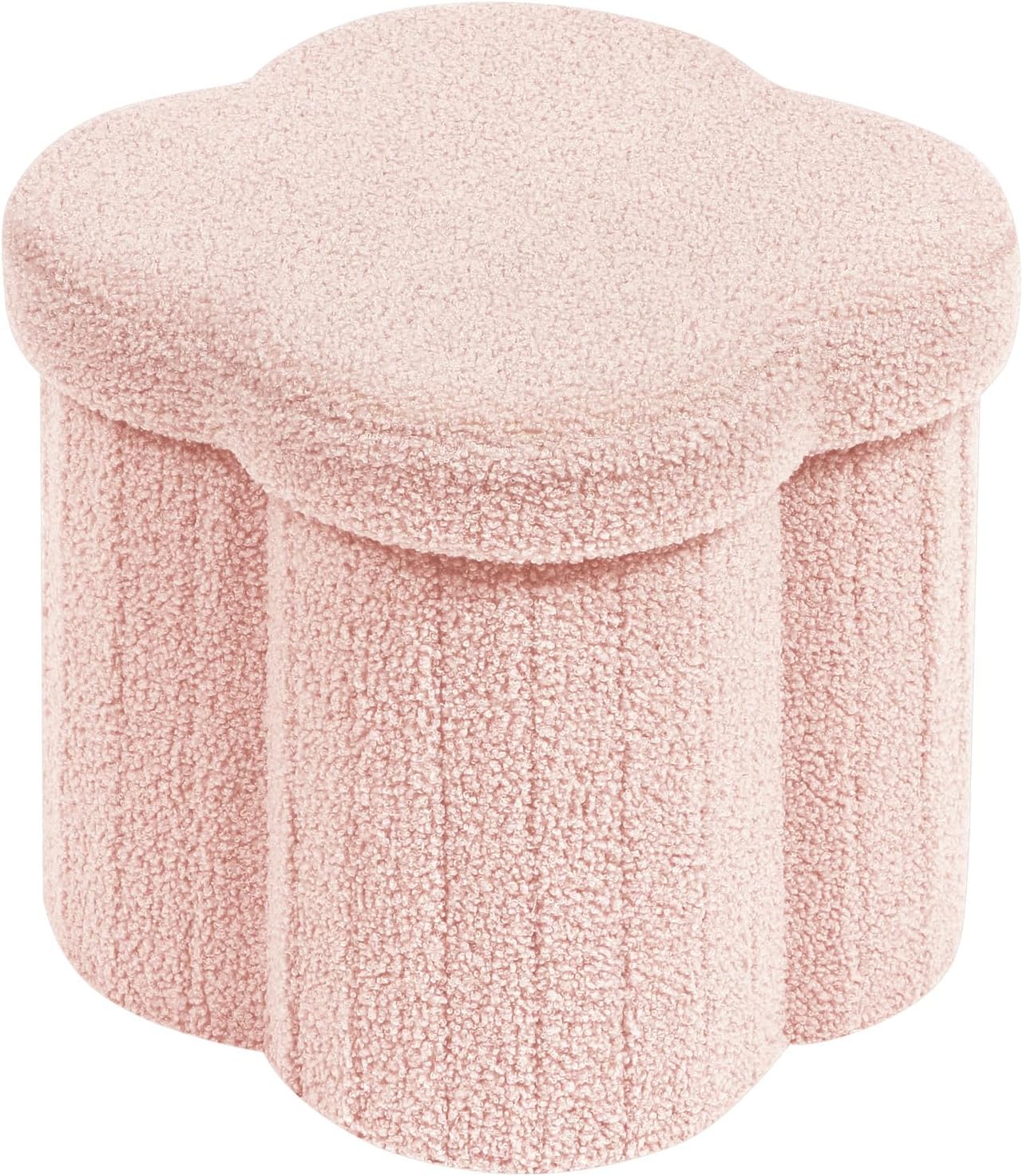 12.6"x12.6"x12.6" PINPLUS Floral Storage Ottoman Cube Boucle Footrest Stool with Lid, Multi-Functional Cube Seat