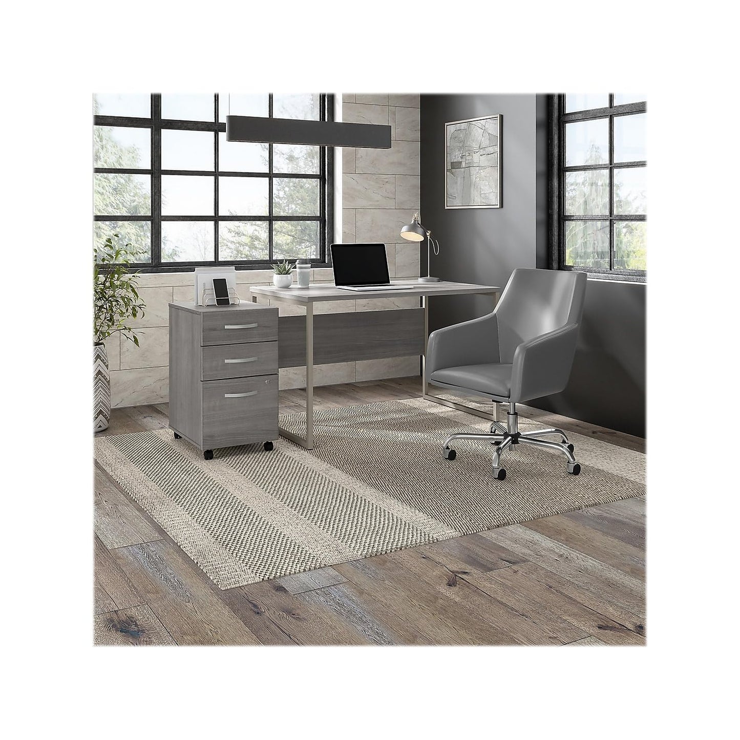 Bush Business Furniture Hybrid 3 Drawer Mobile File Cabinet-Assembled, Platinum Gray
