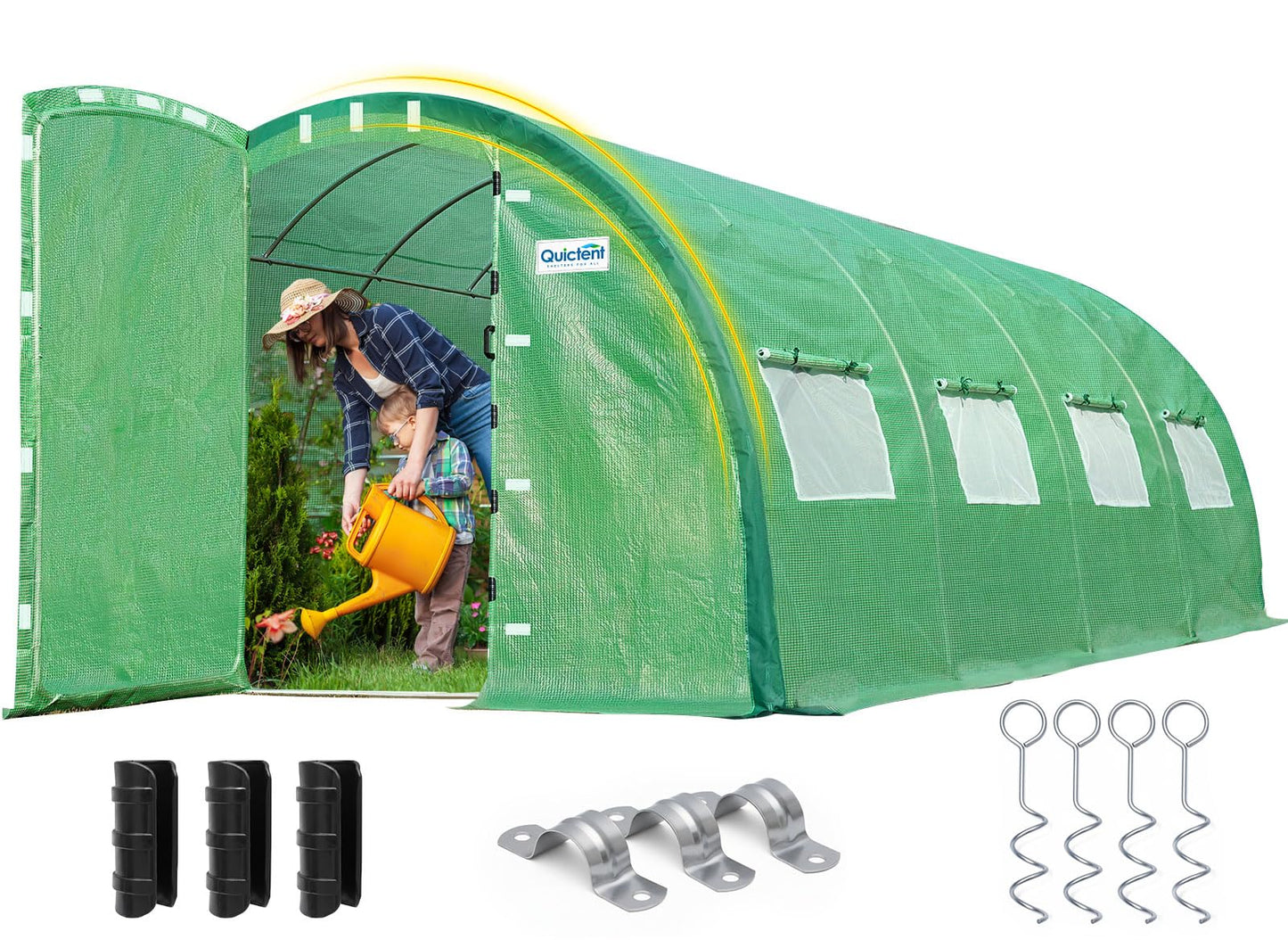 Quictent 20x10x6.6 FT Premium Greenhouse for Outdoors with 2 Door Frames, Reinforced Top Structure & Cover, Large Heavy Duty Walk-in Tunnel Hoop Green House for Garden Backyard Flower Winter, Green
