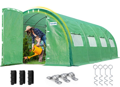 Quictent 20x10x6.6 FT Premium Greenhouse for Outdoors with 2 Door Frames, Reinforced Top Structure & Cover, Large Heavy Duty Walk-in Tunnel Hoop Green House for Garden Backyard Flower Winter, Green