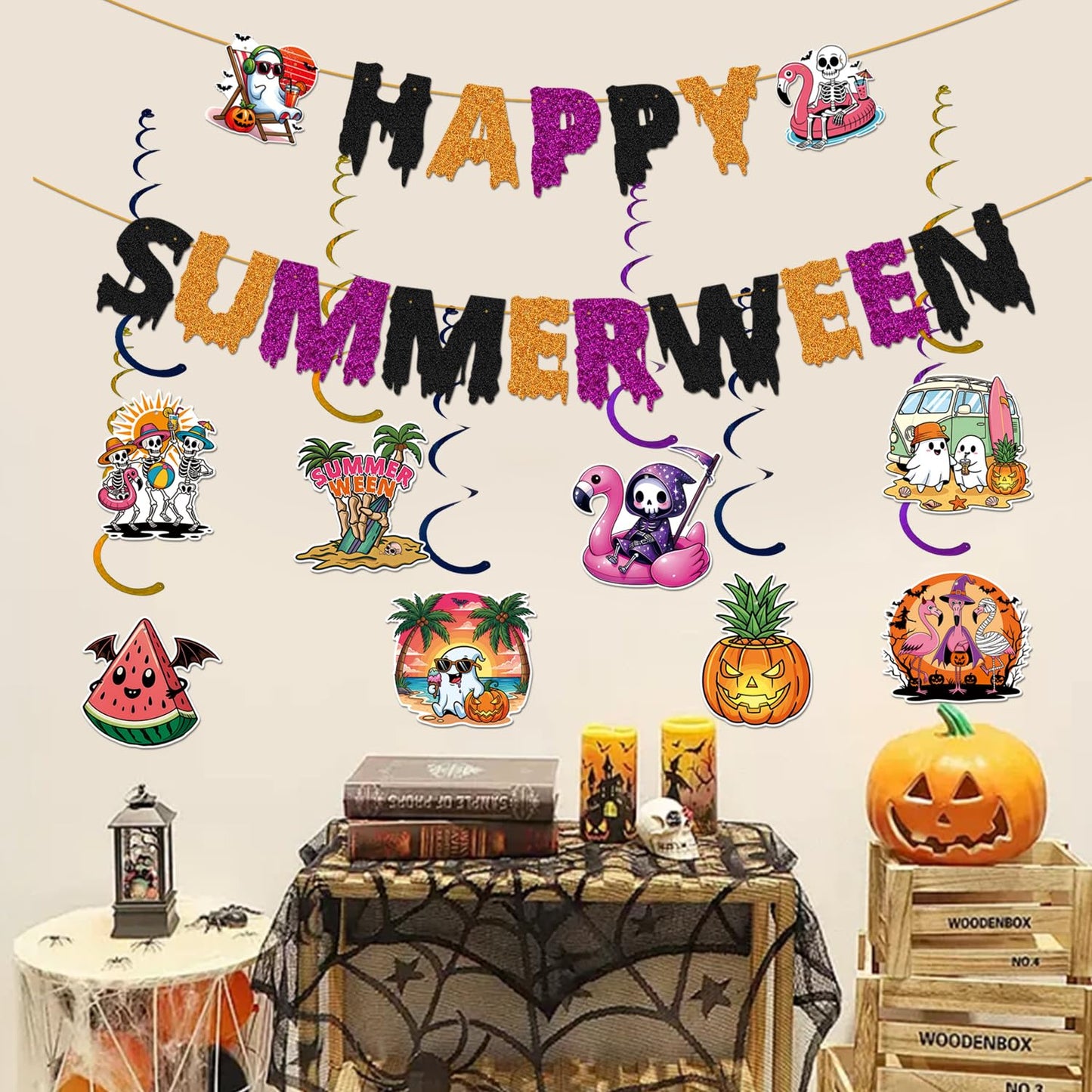 Happy Summerween Banner, Summer Halloween Party Decorations, Halloween In Summer Decor, Summerween Birthday Bachelorette Party Decorations