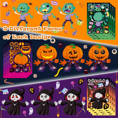 Aowplc 64 Sheets Halloween Party Games Stickers for Kids Make Your Own Stickers with 16 Different Designs Cute Halloween Party Favors Crafts Supplies
