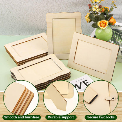 WSICSE 16 Pack Wooden Picture Frames for Crafts, 4" x 6" DIY Picture Frame Craft with 12Pcs Painting Color Pen 6 Sheets Crystal Diamond Stickers Christmas Crafts Gifts for Adults and Kids