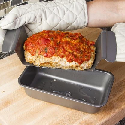 Healthy Meat Loaf Pan Set Ecolution Bakeins – Loaf Pan and Perforated Tray – Heavy Duty Carbon Steel – Gray – 9” x