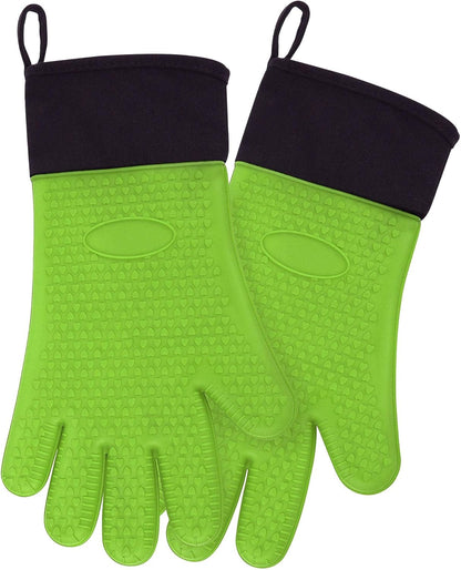 uxcell Silicone Oven Mitts, Heat Resistant Gloves, Non-Slip Grip, Kitchen Hand Protection, Green, 1 Pair