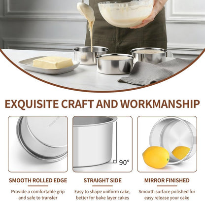 TeamFar 5 Inch Cake Pan Set of 4, Stainless Steel Small Layer Cake Baking Pans Tins, Round Bakeware for Birthday Wedding Party, Non-Toxic & Healthy, Mirror Finish & Dishwasher Safe