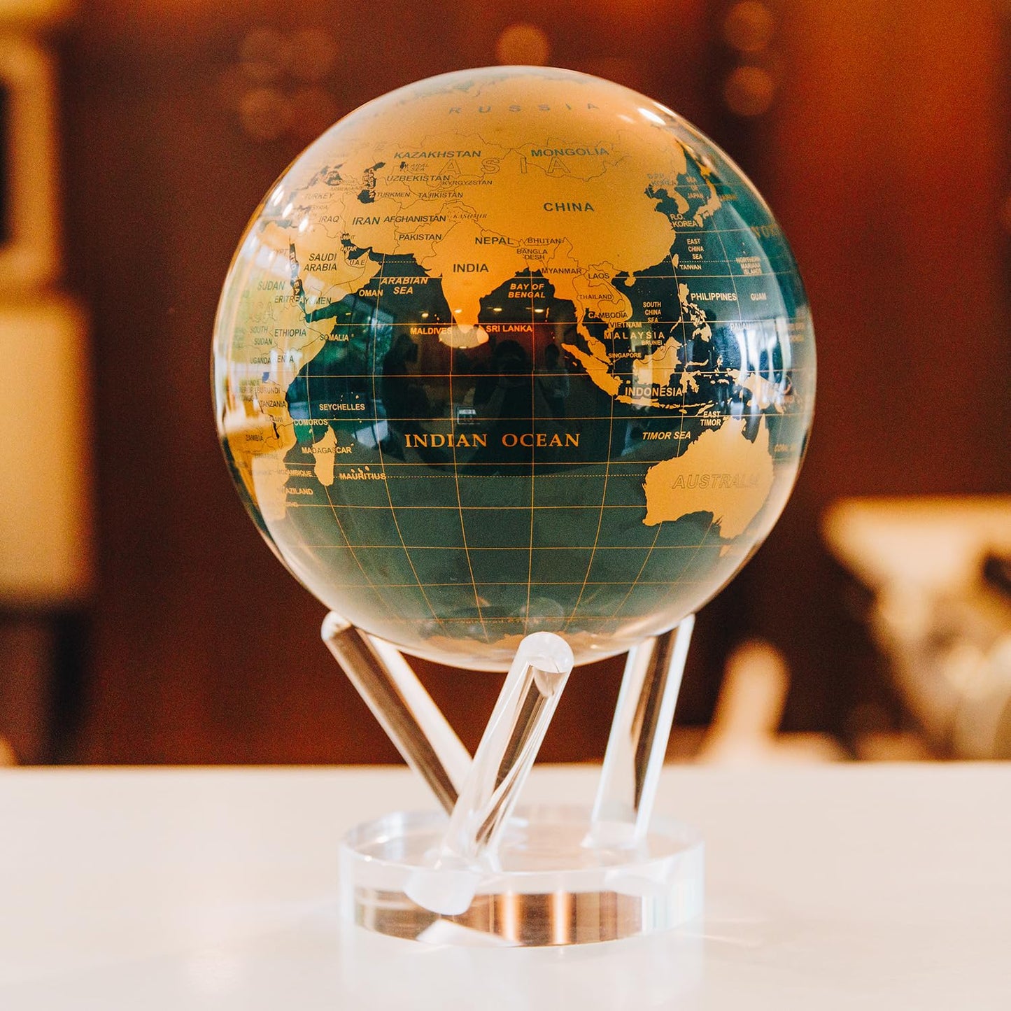 MOVA Globe - Emerald Green and Gold Signature (6") | Solar-Powered Motion | No Batteries | Gift for Desk, Home, or Office | Modern Map Accent for Home or Office