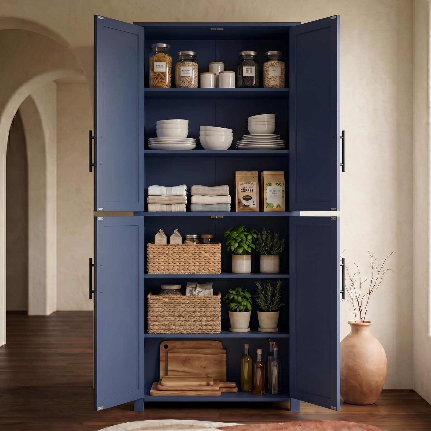 Casaphoria Kitchen Pantry Cabinet, 67" Tall Freestanding Kitchen Cabinet with 4 Adjustable Shelves, 28" W Storage Cabinet for Kitchen Pantry Organization (Navy Blue, Single)