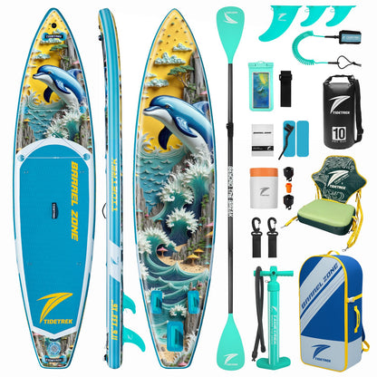 TIDETREK 11'/11'6" x 33"/34" x 6" Inflatable SUP Paddle Board – Extra-Wide, Stable Stand Up Paddle Board with Premium Full Accessory Set for Adults & Youth (Azure Leap/Kayak Seat, 11'6"x33"x6")