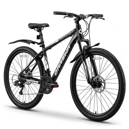 QARSWA 26 Inch Mountain Bike for Men and Women, Lightweight Aluminum Frame MTB with Dual Disc Brakes & 21-Speed Trigger Shifter, Comfort Foam Seat Adult Bicycle for Trail & Outdoor Riding,Black