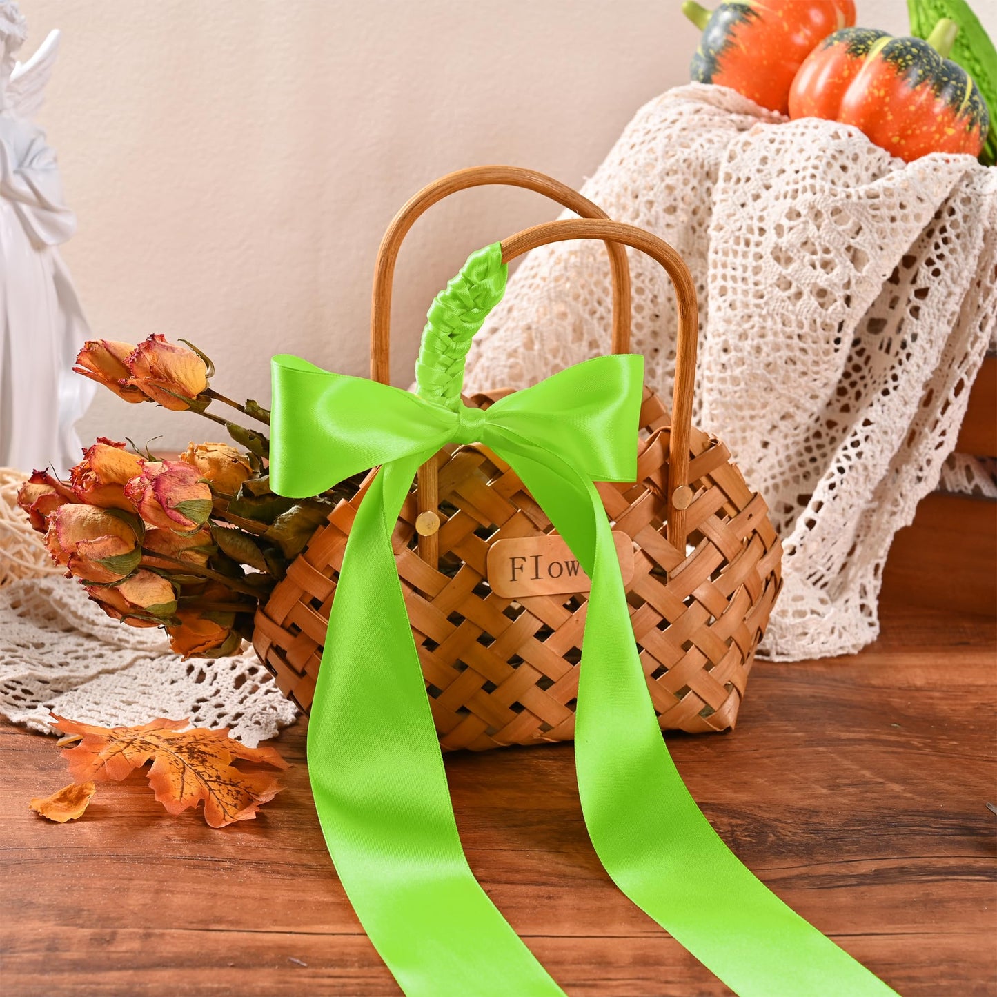 Simplegoal Double Face Lime Green Satin Ribbon 2 Inch X 50 Yards Polyester Ribbons for Gift Wrapping Fabric Ribbon for Crafts Flower Bouquet Sewing Arts Wedding Party Decoration…