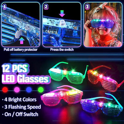 Glow in the Dark Party Supplies - 150PCS Set with Glasses, Headbands & Glow Sticks | Neon Fun for Kids & Adults