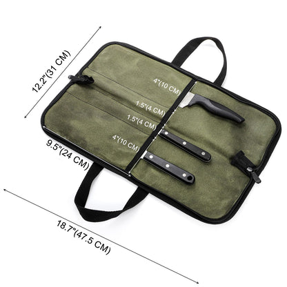 Tosnail Chef Knife Roll Bag with 4 Slots, Heavy Duty Waxed Canvas Knife Bag with Handle, Kitchen Knife Storage, Portable Knife Carrying Case