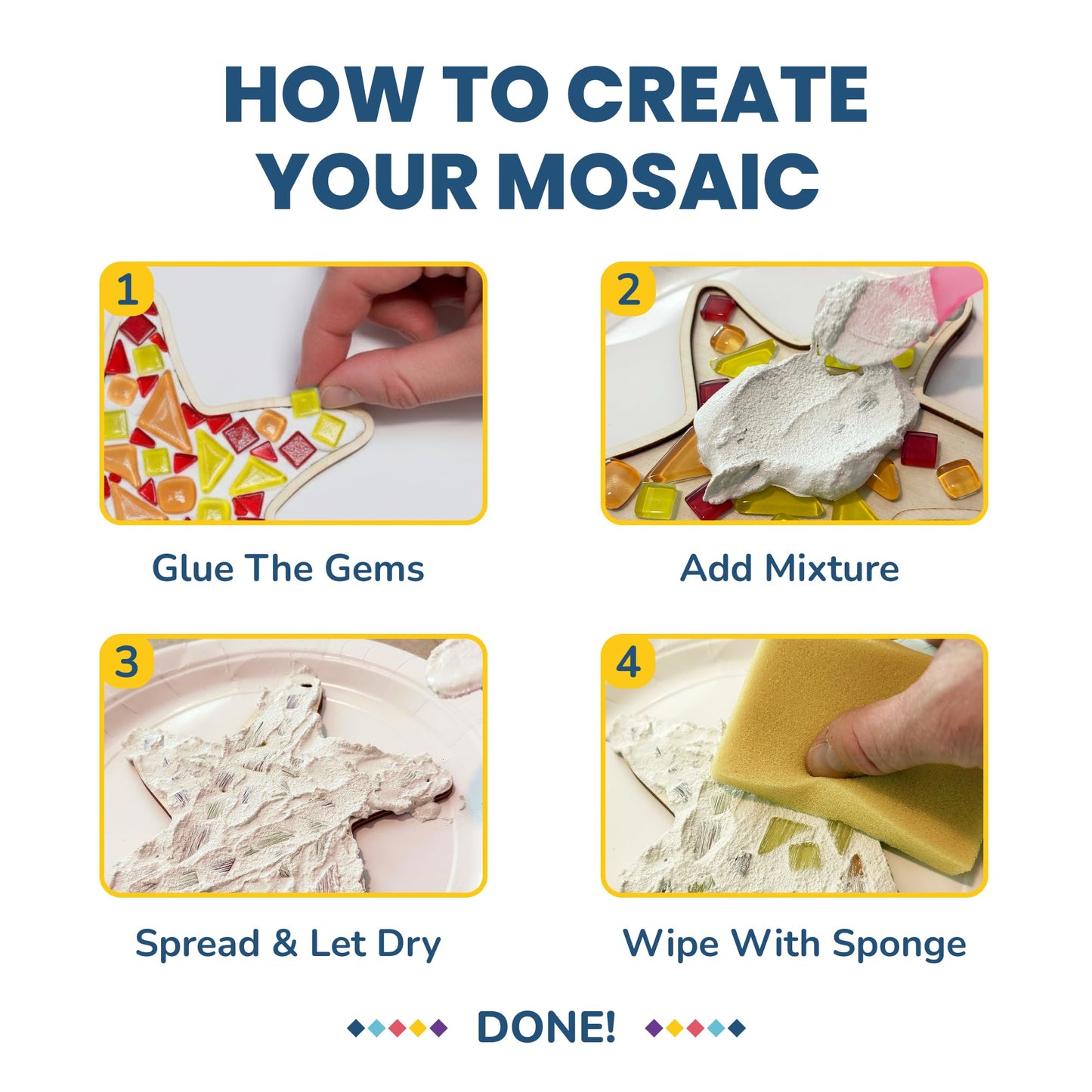 Little Jupiter DIY Mosaic Kit - Builds 4 Different Sea Mosaic Art Pieces - The Perfect Arts and Crafts for Girls and Boys Ages 8-12 - Kids Art Set Activity for Birthdays, Christmas, Holidays, & More