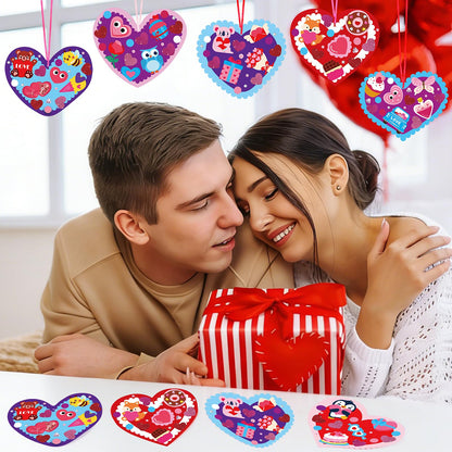 LOAVER 24 Sets Valentines Day Heart Ornaments Craft Kit,DIY Assorted Foam Heart with Shape Stickers Googly Eyes Rhinestones Bookmark for Valentines Day Presents Gift Exchange Craft Supplies