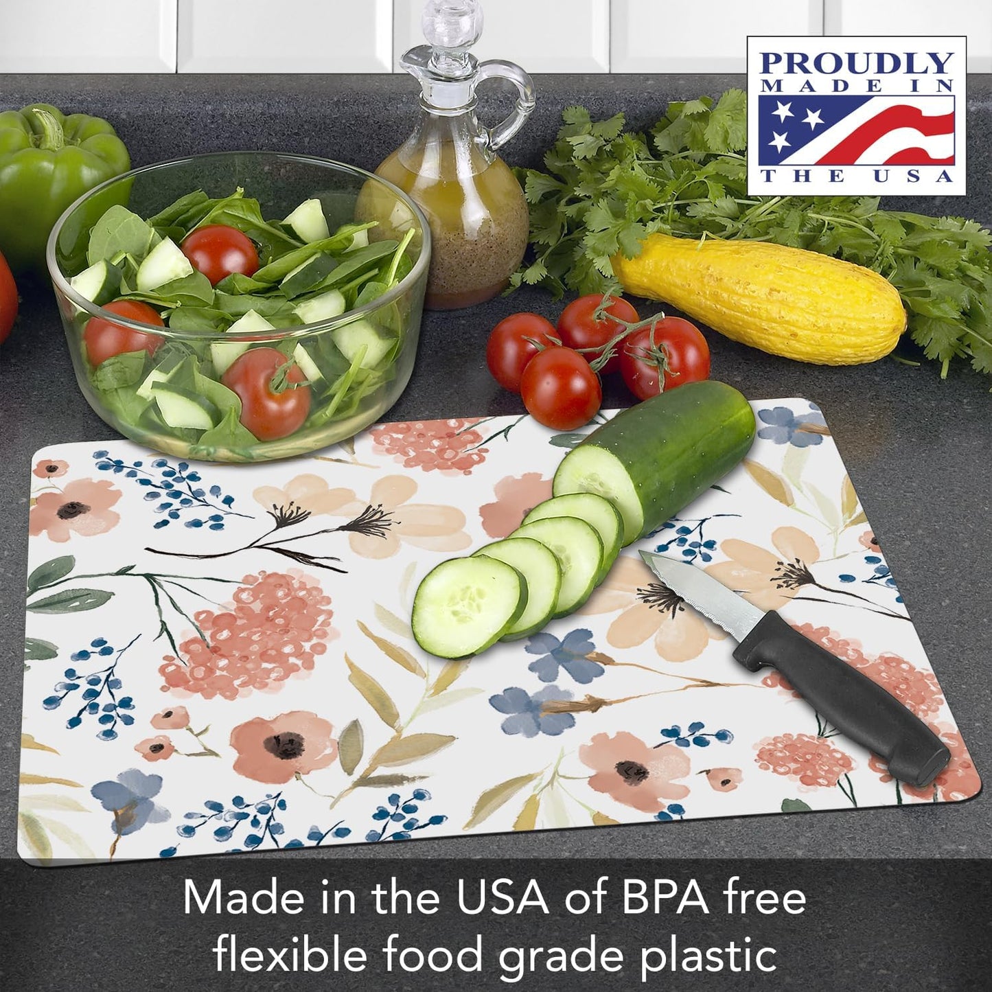 Cut N' Funnel Meadow Designer Flexible Cutting Board Mat, 15"x11.5", Made in the USA