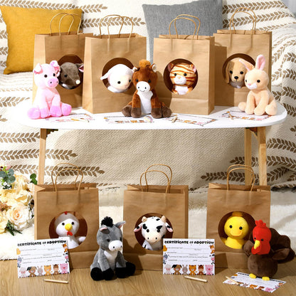 Blueweenly 48 Pcs Adopt a Farm Animal Party Favor Kit for Kids, 12 Plush Farm Animal with Adoption Certificates, Gift Bags & Pens, Birthday Party Favor, Classroom Reward, Church VBS Sunday School