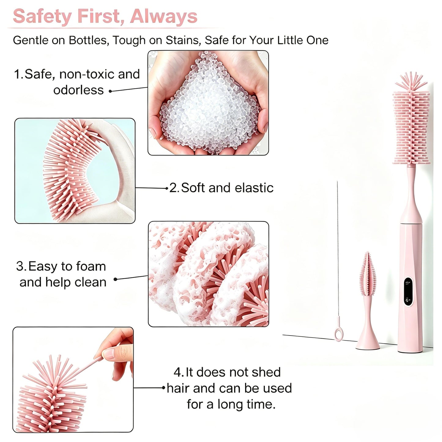 Rechargeable Electric Bottle Brush with 2 Speeds Powerful Automatic Bottle Cleaner,BPA-Free Silicone Spinning Design, Wall Mount & Straw Cleaner,Suitable for Baby Bottles & Kitchen (Pink+Pink)