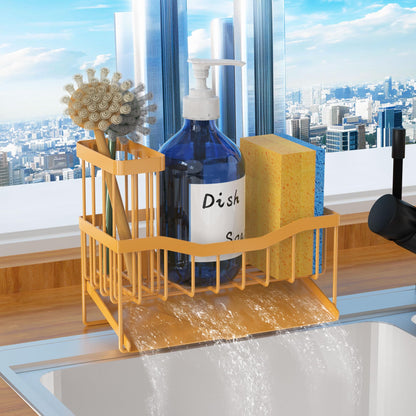 Fssvcd Maifan Sink Caddy Sponge Holder for Kitchen with Brush Holder and Stainless Steel Self Drain Tray, Rustproof Kitchen Sink Organizer for Sponge, Soap Dispenser Storage Accessories